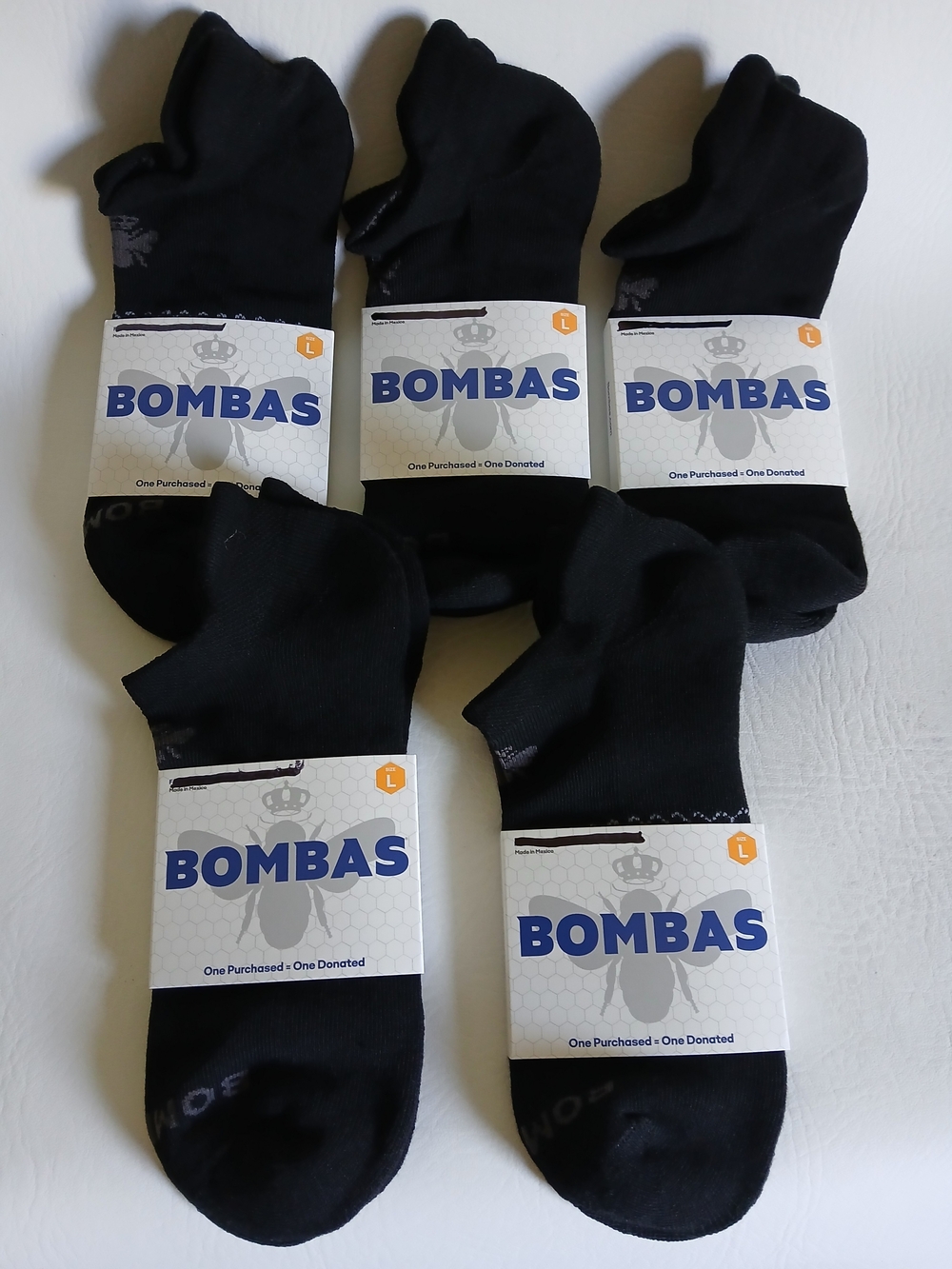 Bombas Unisex Ankle Length Athletic Socks in Black - Pack of 5 - Picture 2 of 5